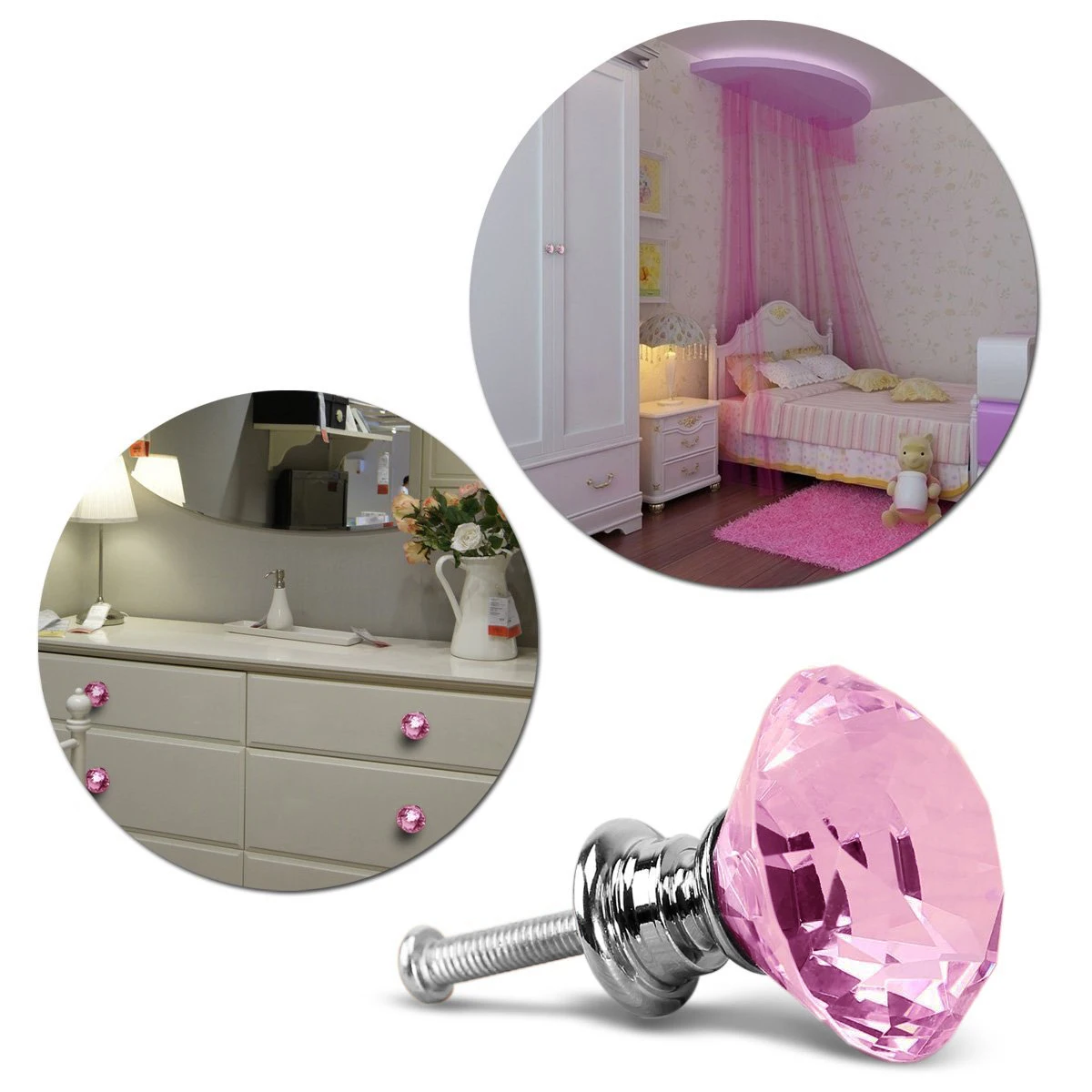 

30 Mm Cabinet Knobs Handle Crystal Glass Pink Door Drawer Handles