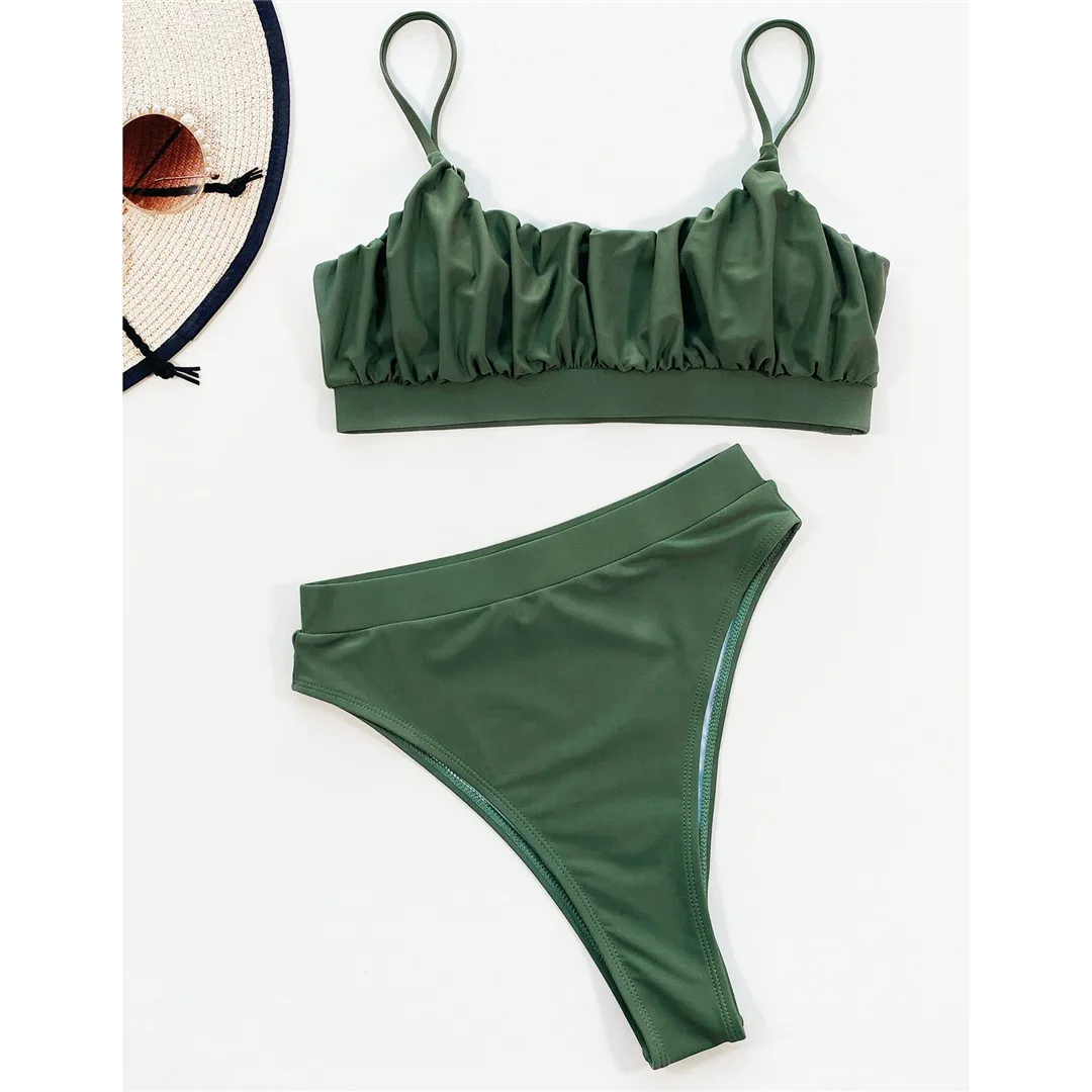 Neuer, sexy, geraffter, gepolsterter Damen-Badeanzug, Bikini mit hoher Taille, zweiteiliges Bikini-Set, Badebekleidung, Badeanzug, Modell V3191. – Detail 16