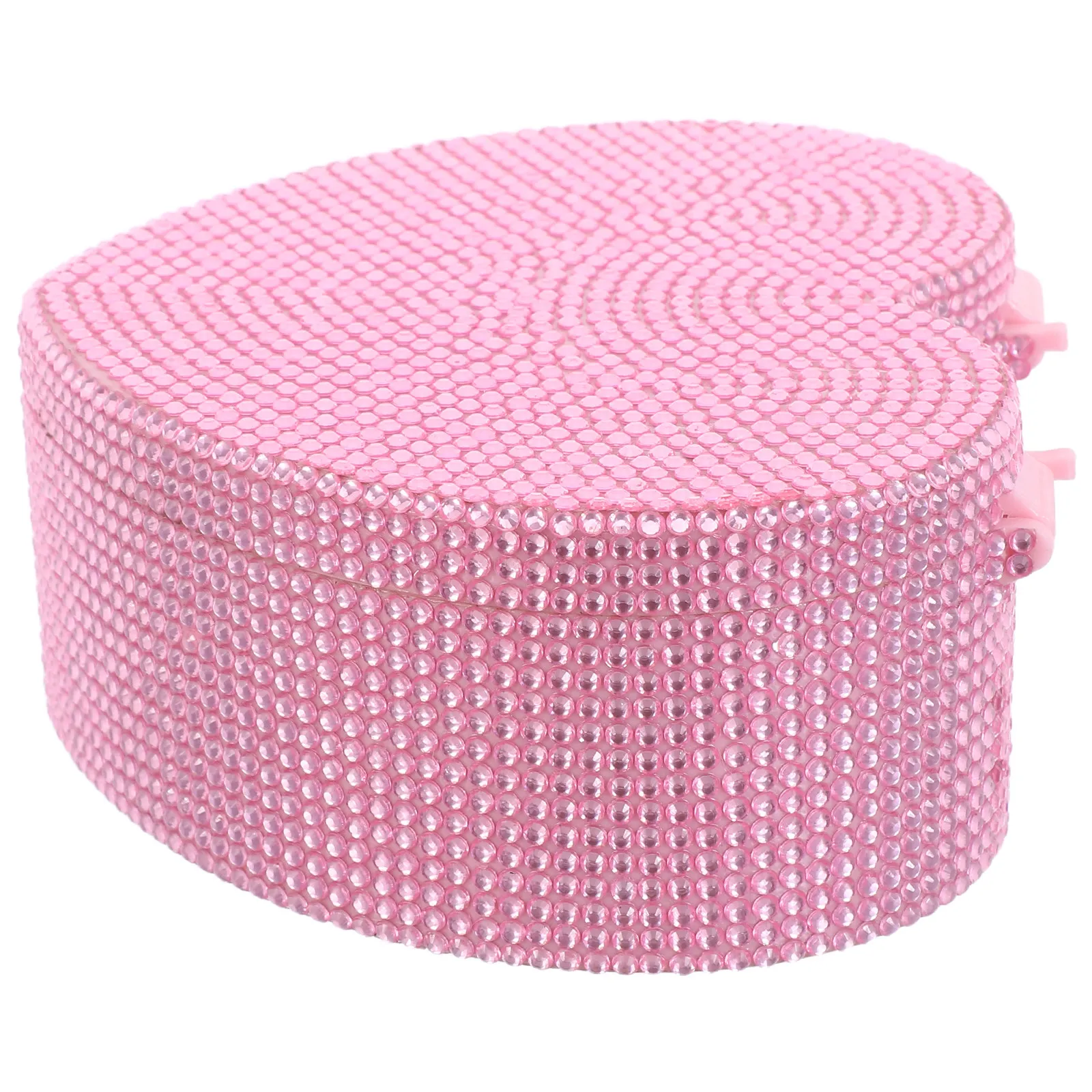 

Heart Shaped Jewelry Box Double Layer Rhinestone Pink Plastic Organizer with Mirror for Earrings Bracelets Necklaces Hair