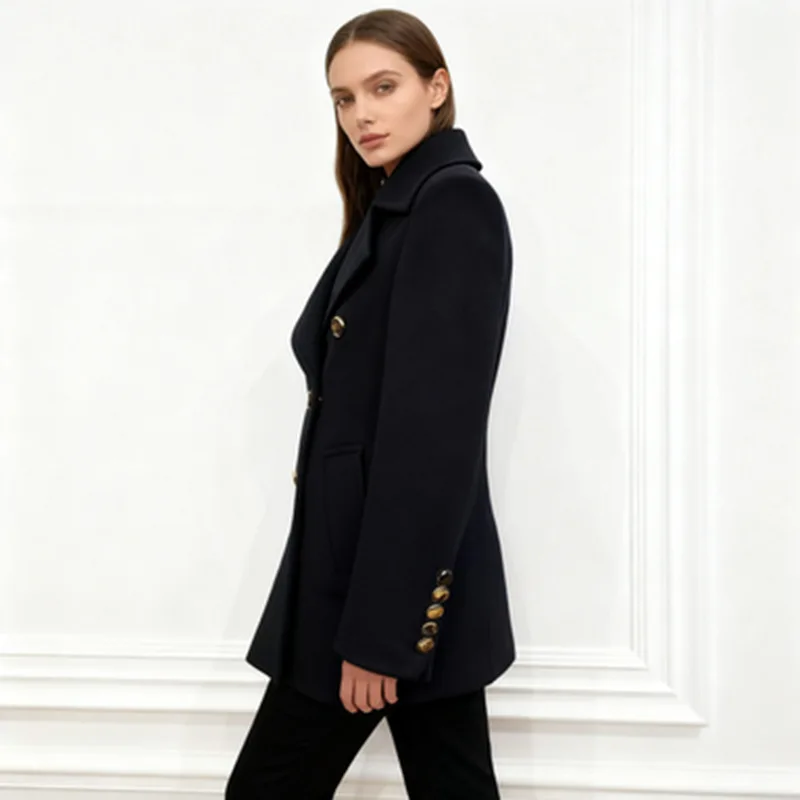 EAEOVNI 가을 겨울 새로운 여성 블레이저 코트 솔리드 컬러 더블 버튼 허리 오피스 레이디 겉옷 재킷 패션 의류