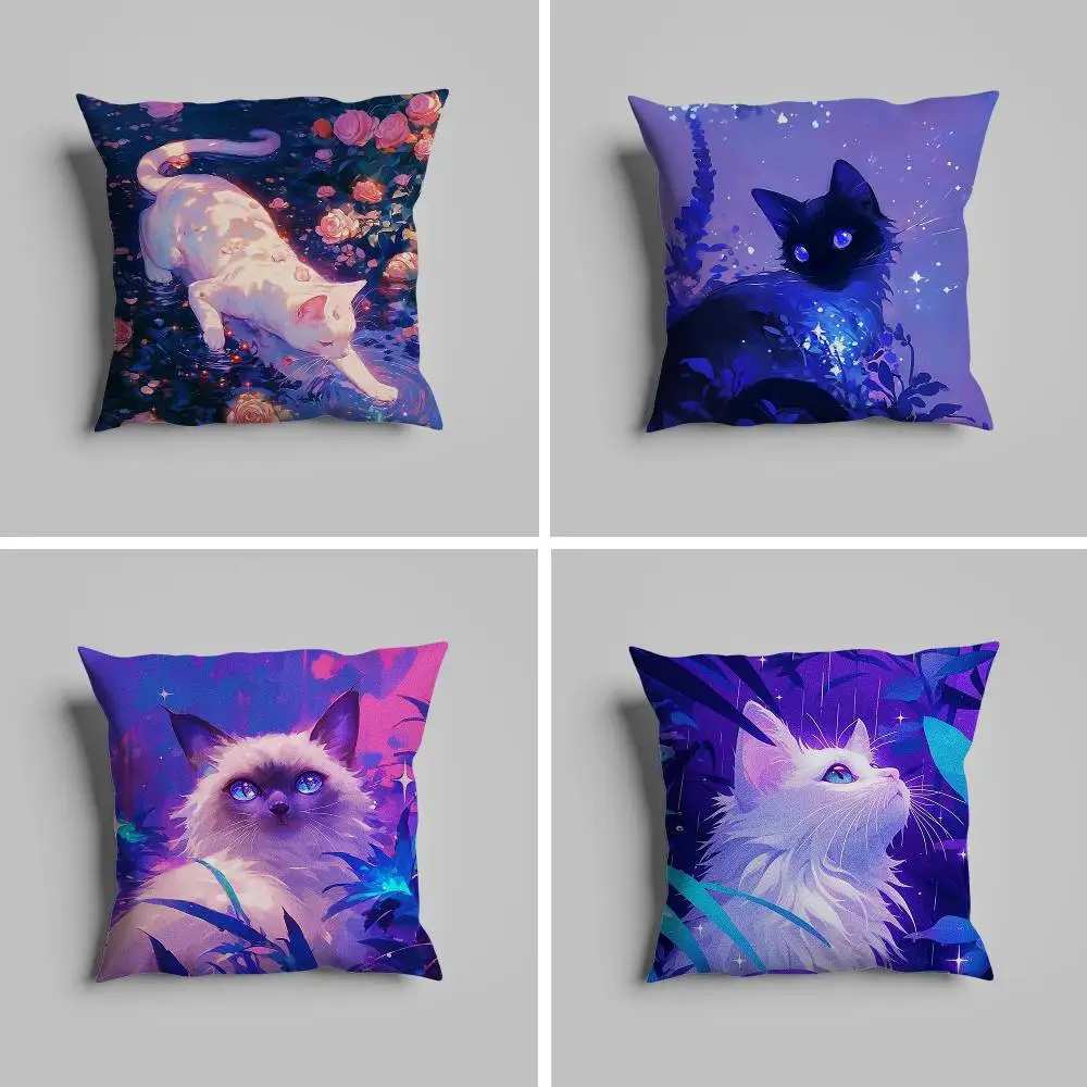 

Cute Flower Cat Print Pillow Case For Car Pillows 60x60 Cushions Luxury Double Sided Cover Home And Decoration Sofa 30x30