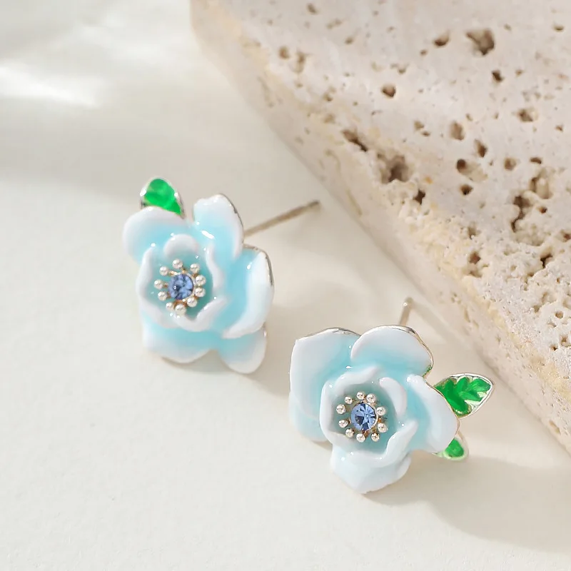 Elegant and elegant, small fragrance style enamel drop glaze flower earrings niche personalized design exquisite earrings