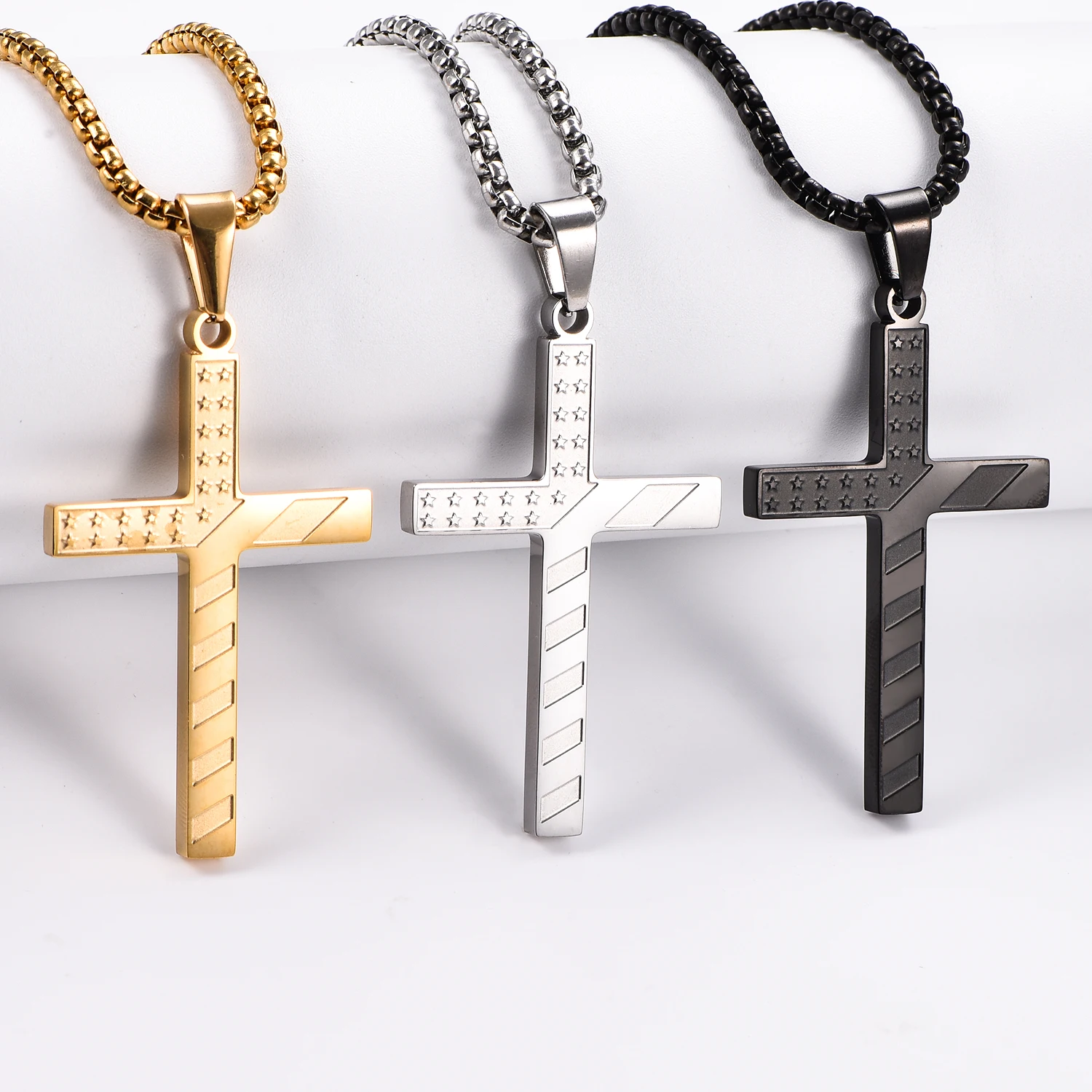 قلادة متقاطعة للنساء والرجال في الولايات المتحدة الأمريكية، لافتة متدلية على شكل نجمة من الفولاذ المقاوم للصدأ باللون الذهبي، مجوهرات يوم الاستقلال الأمريكي #1