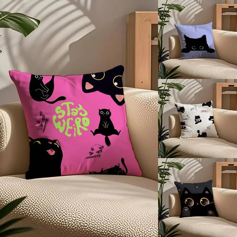 

Cute cartoon little black cat Pillow Case Comfort Sofa Bed Silky elegant Invisible zipper Custom Decorative cushion cover