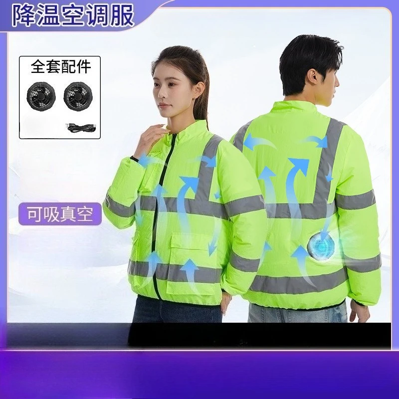 New Men's Cooling Fan Workwear With Reflective Strips Air Conditioned Shirt For Outdoor Construction Heat Prevention