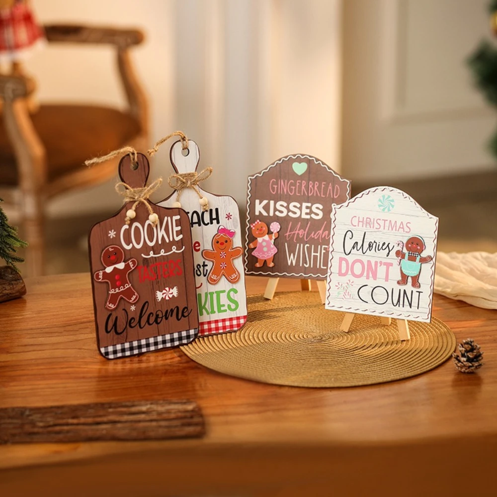 New Wooden Gingerbread Man Shop Sign Welcome Pendant Christmas Gingerbread Man Wooden Sign Decoration Christmas Decoration