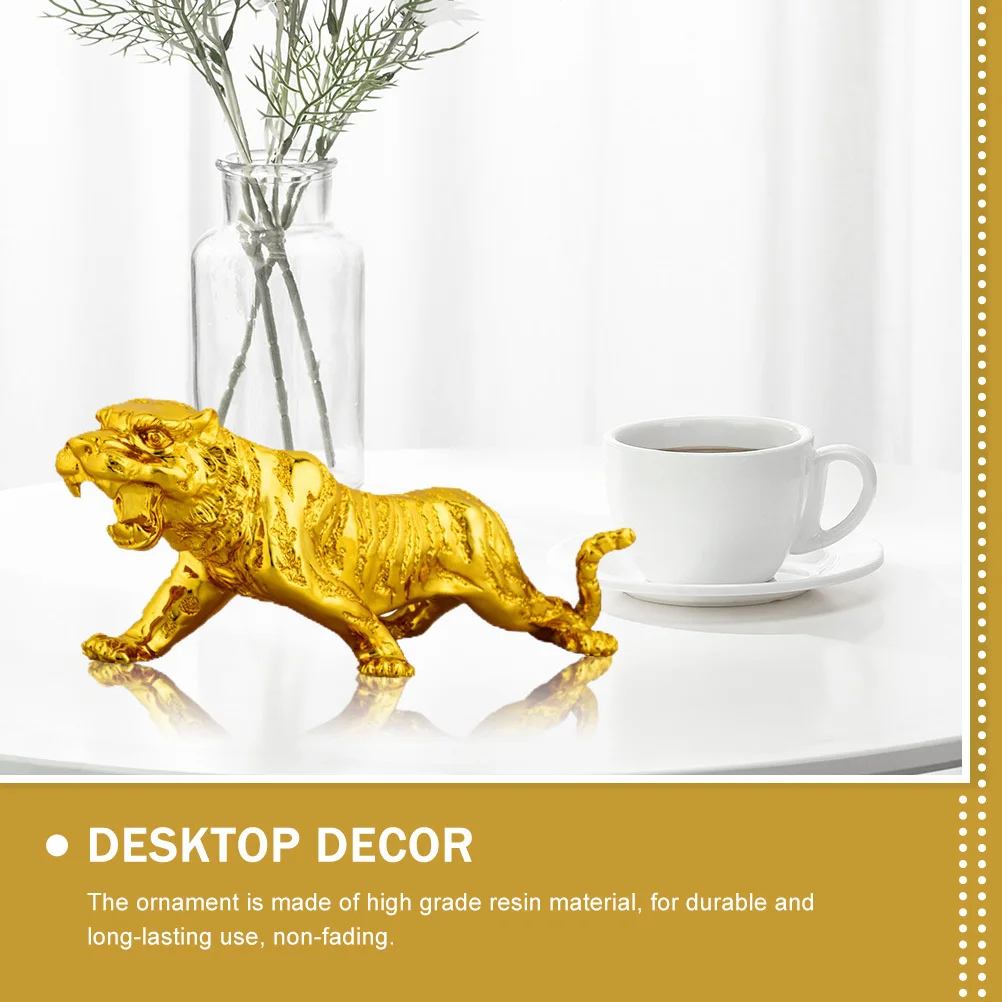 

Ornament Exquisite Tiger Decor Desktop Adornment Shaped Golden Resin Craft Animal Figurine Small
