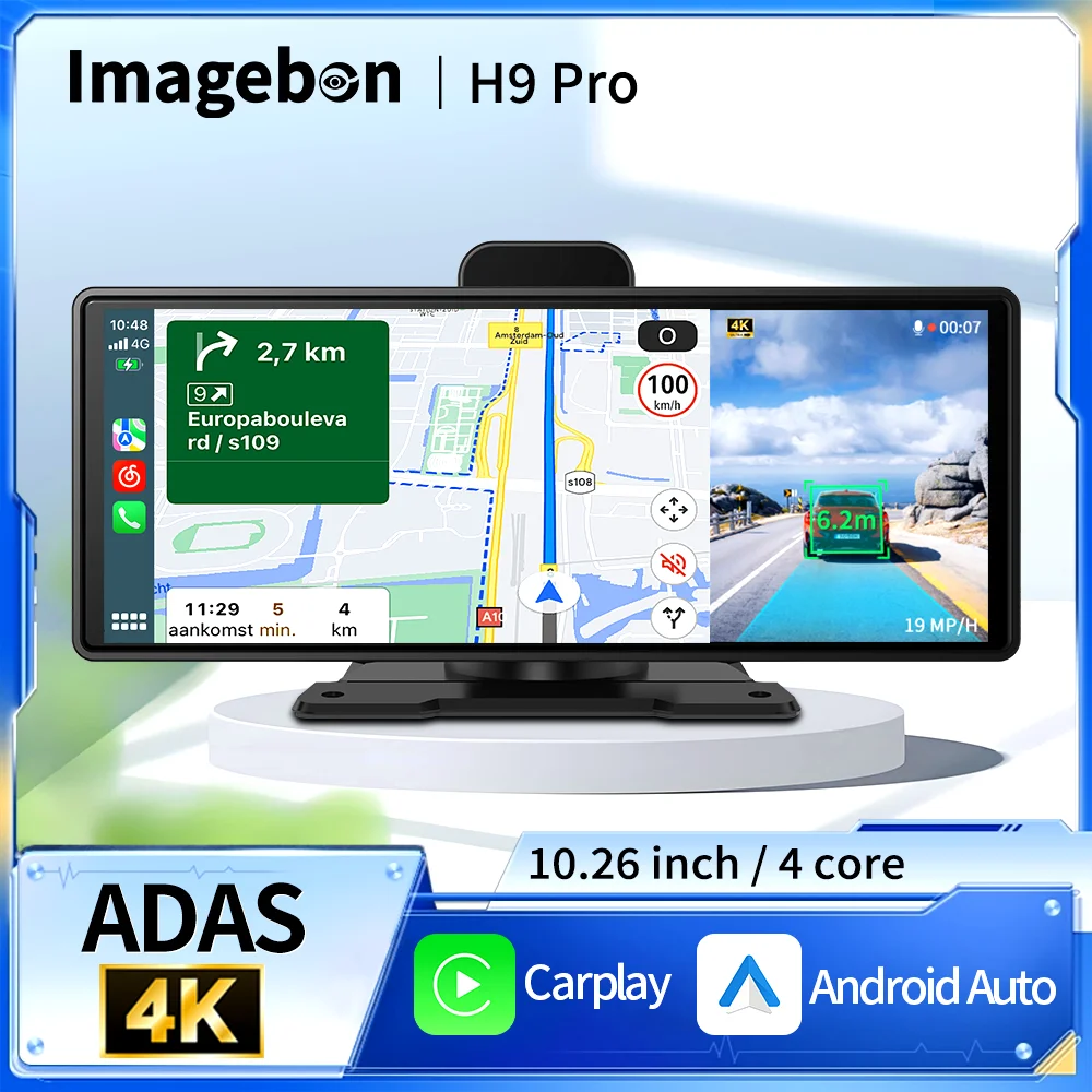 Imagebon 10.26 Inch 4K Dash Cam H9 Pro for Intelligent Screen Video Recorder ADAS 5G WiFi Wireless Carplay Android Auto Car DVR