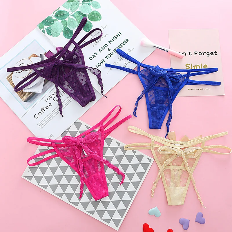 

6pcs/lot Teenage Girl Sexy Panties Lace Thongs Mesh Transparent Tanga Female Babydoll Lingerie SmallUnderwear Bow G-Strings 8031