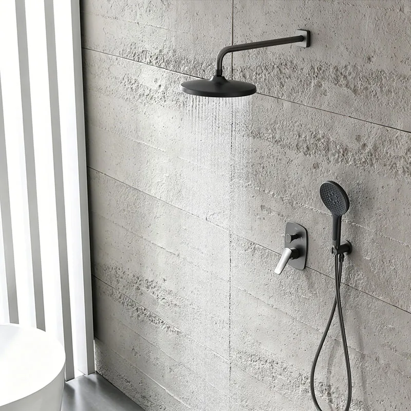 

Simple Bathroom Shower Set Hot and Cold Concealed Mixer Brushed Gold 2-Function Shower System Rainfall Shower Head