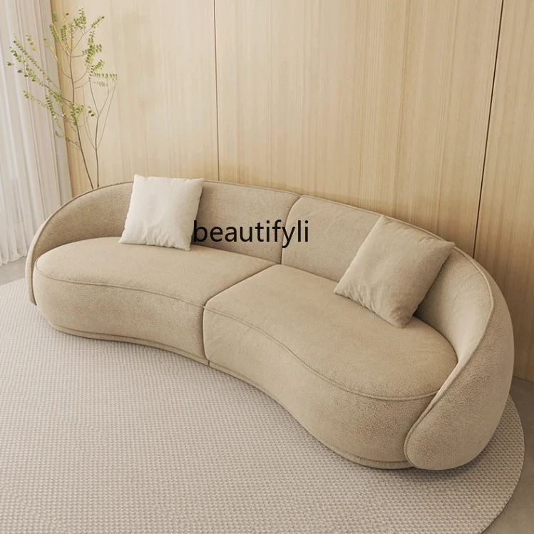 yj Sili Style Living Room Modern Light Luxury Italian Minimalist Shaped Curved Lambswool Fabric Sofa