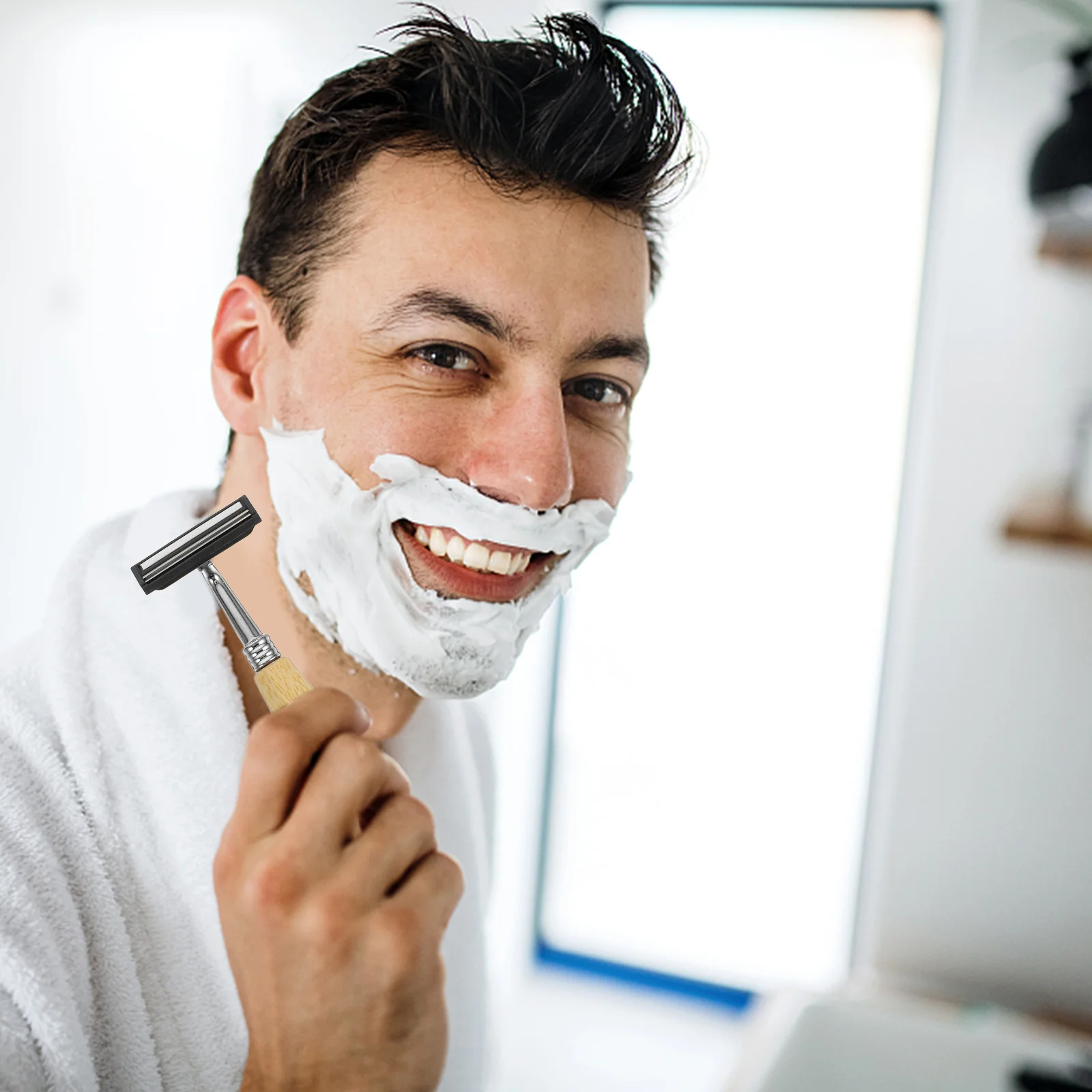 4Pcs Eco Friendly Bamboo Handle Razor Stainless Steel Beard Clipper Manual Shaver for Sensitive Skin Performance