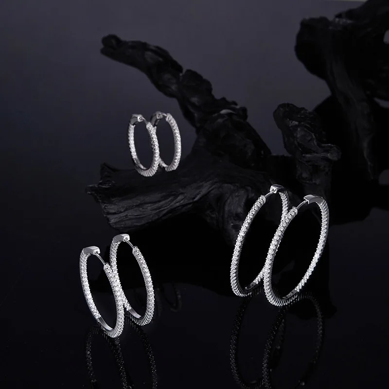 

925 Sterling Silver Moissanite Hoop Earrings Luxury Full Paved CZ Circle Earrings Fine Jewelry for Women Party Daily Wear