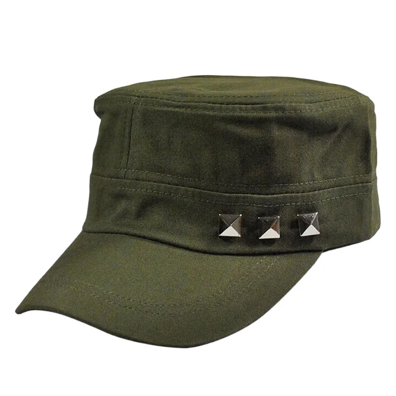 Adjustable Cotton Baseball Cap Basic Snapback Hat with Rivets Sun Protect Runner Cap Black Army Green Beige Navy