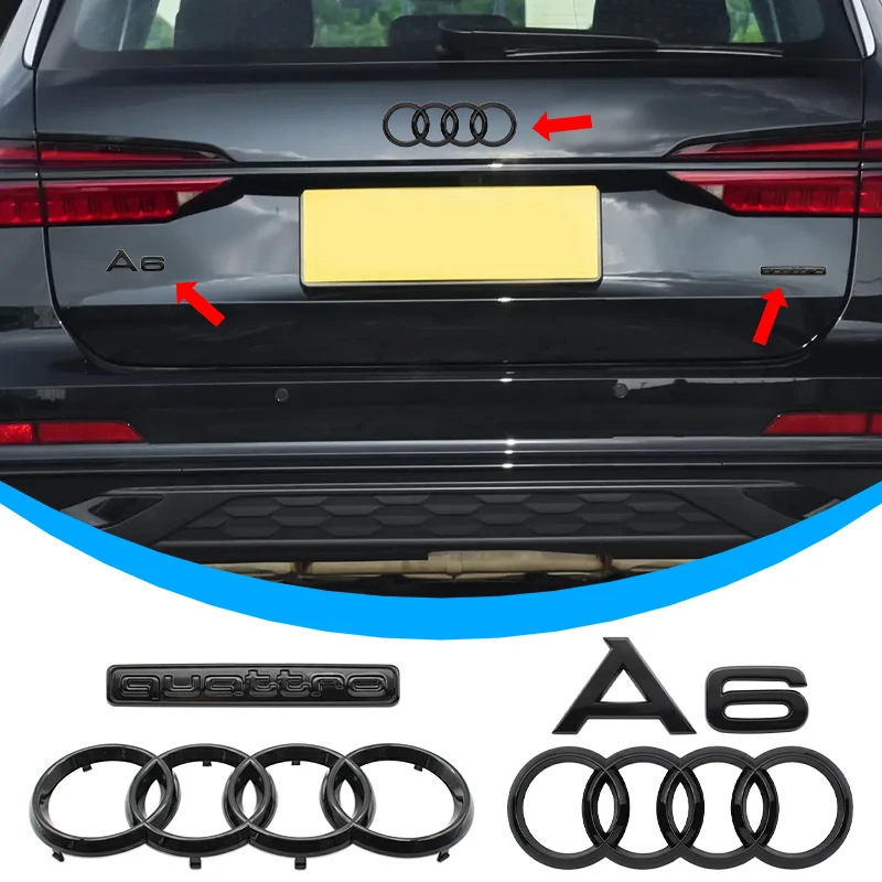 

For Audi A6 2020 2021 2022 2023 Quattro Sline Emblem 4Ring Logo Car Styling Hood Front Grill Emblem Rear Trunk Badge Accessories
