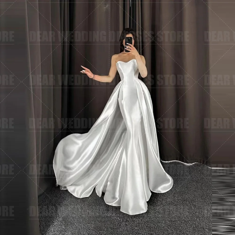 Gorgeous 2 In 1 Wedding Dresses Mermaid Woman's Sexy Sleeveless Satin Formal Elegant Princess Bride Gowns 2024 Vestidos De Novia