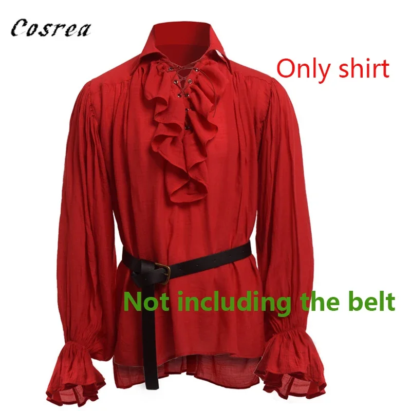 Fashion Medieval Renaissance Lading Up Shirt Bandage Mens Tops Vintage Costume Fluffy Ruffle Long Sleeve Shirt Male Blouse