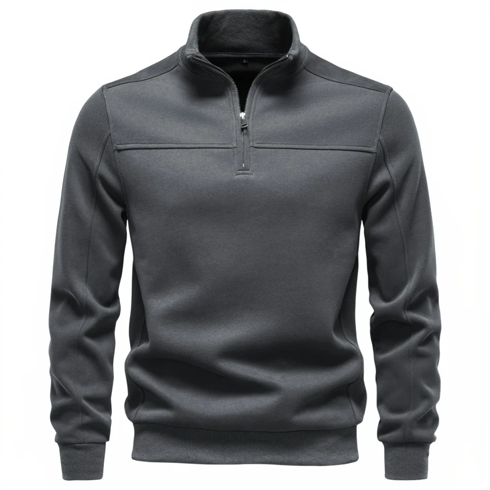 Men's 2026 Half Zip Mock Neck Cotton Sweatshirt Solid Color Casual Long Sleeve Pullover Warm Cozy Basic Jumper for Fall Winter