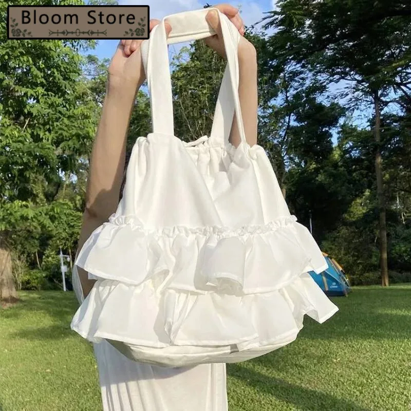 

Korean Sweet Y2k Aesthetic Women Handbags Fairy Solid Ruffles Pleated Underarm Bag Fashion Elegant Chic Shoulder Bags All Match