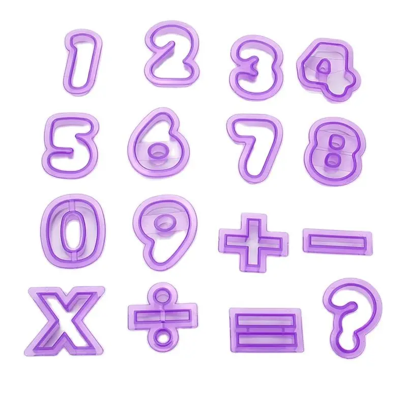 Plastic 16pcs Numbers& Symbol Shapes Fondant Stamps Cookie Cutters Set Baking Craft Tools HB1060F