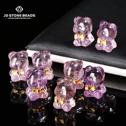 1 Pc Natural Amethyst Carved Gentleman Bear Shape Bead With Hole Pendant For Jewelry Making Diy Necklace Bracelet Accessory