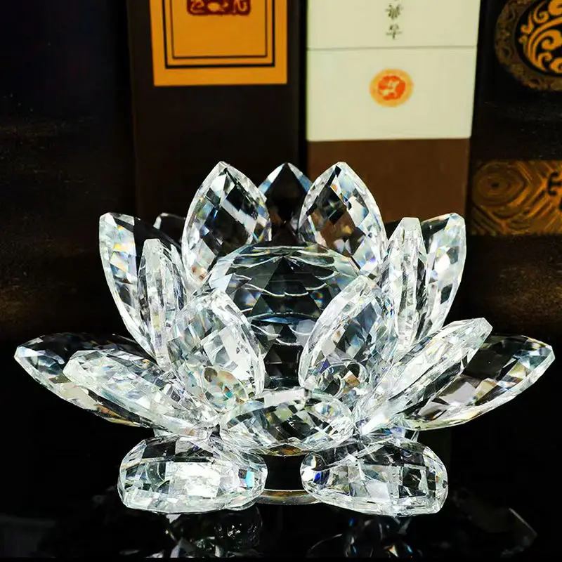 Clear Pure Holy 10cm Crystal Lotus Flower Quartz Glass Religious Souvenirs Home Decoration