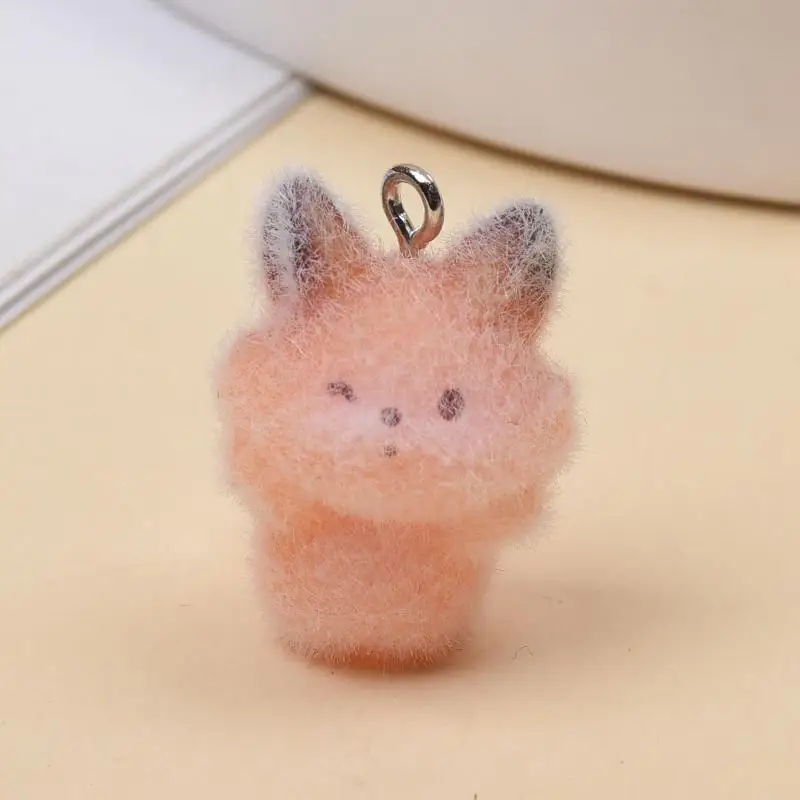 Cute Cartoon Fox Flocking Resin Charms 4Pcs Smooth Edge DIY Accessories for Keychain Necklace Earring Jewelry Making