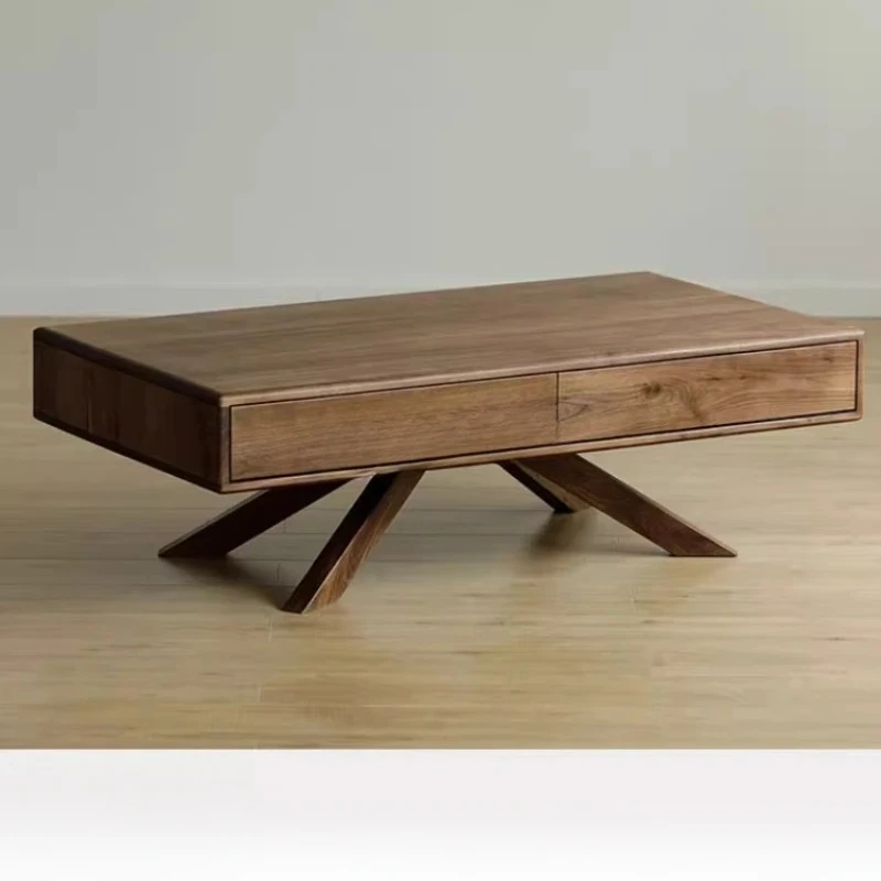 

North American black walnut small apartment glass all solid wood tea table living room
