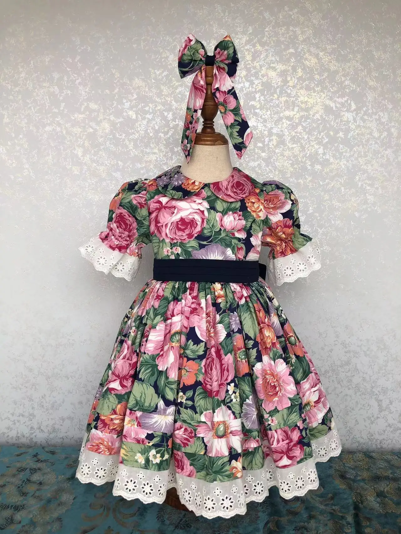 0-12Y Baby Girl Summer Red Rose Floral Turkish Vintage Lolita Princess Ball Gown Dress for Birthday Holiday Casual Eid  B172