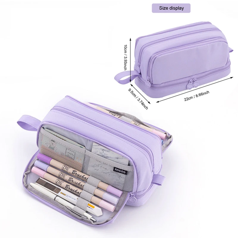 Estuche escolar grande morado con 3/4 compartimentos, estuche para bolígrafos, estuches para lápices para estudiantes, bolsa de cosméticos,