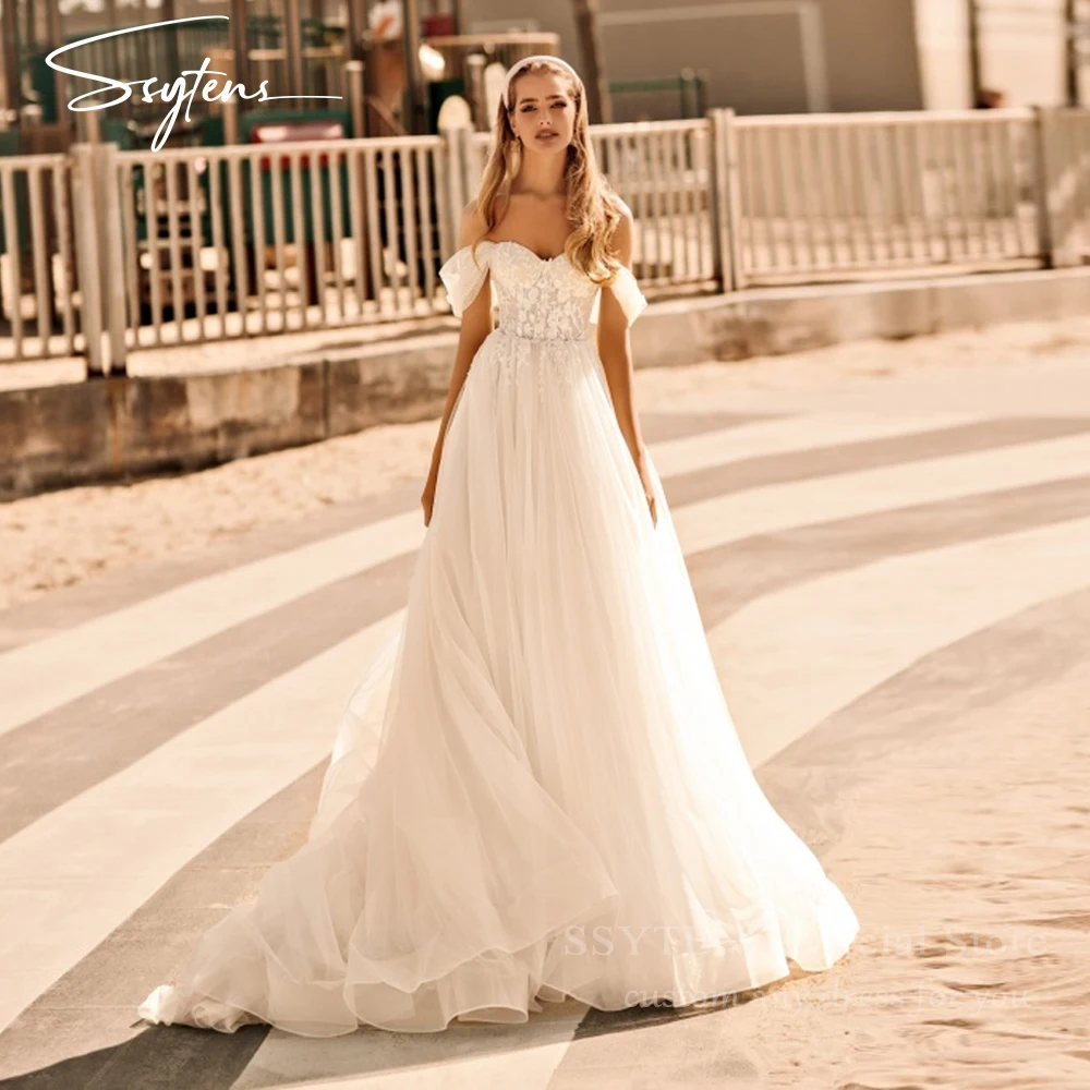 

SSYTENS Elegant Design Wedding Dresses Off Shoulder Appliques Bridal Gowns Charming Floor Length Vestidos Boda Noivas Customized