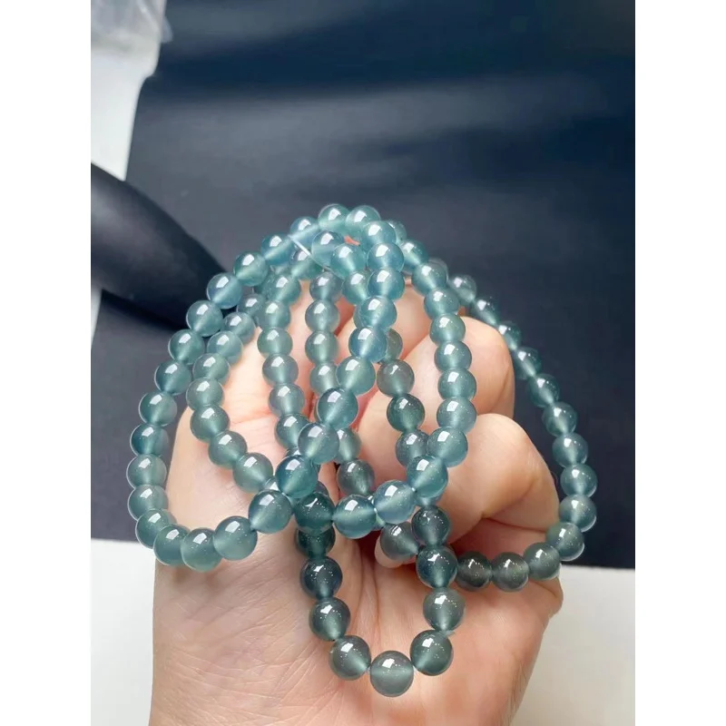 Natural Myanmar a Jade Ice-like Blue Water Bowl Head Good Bracelet