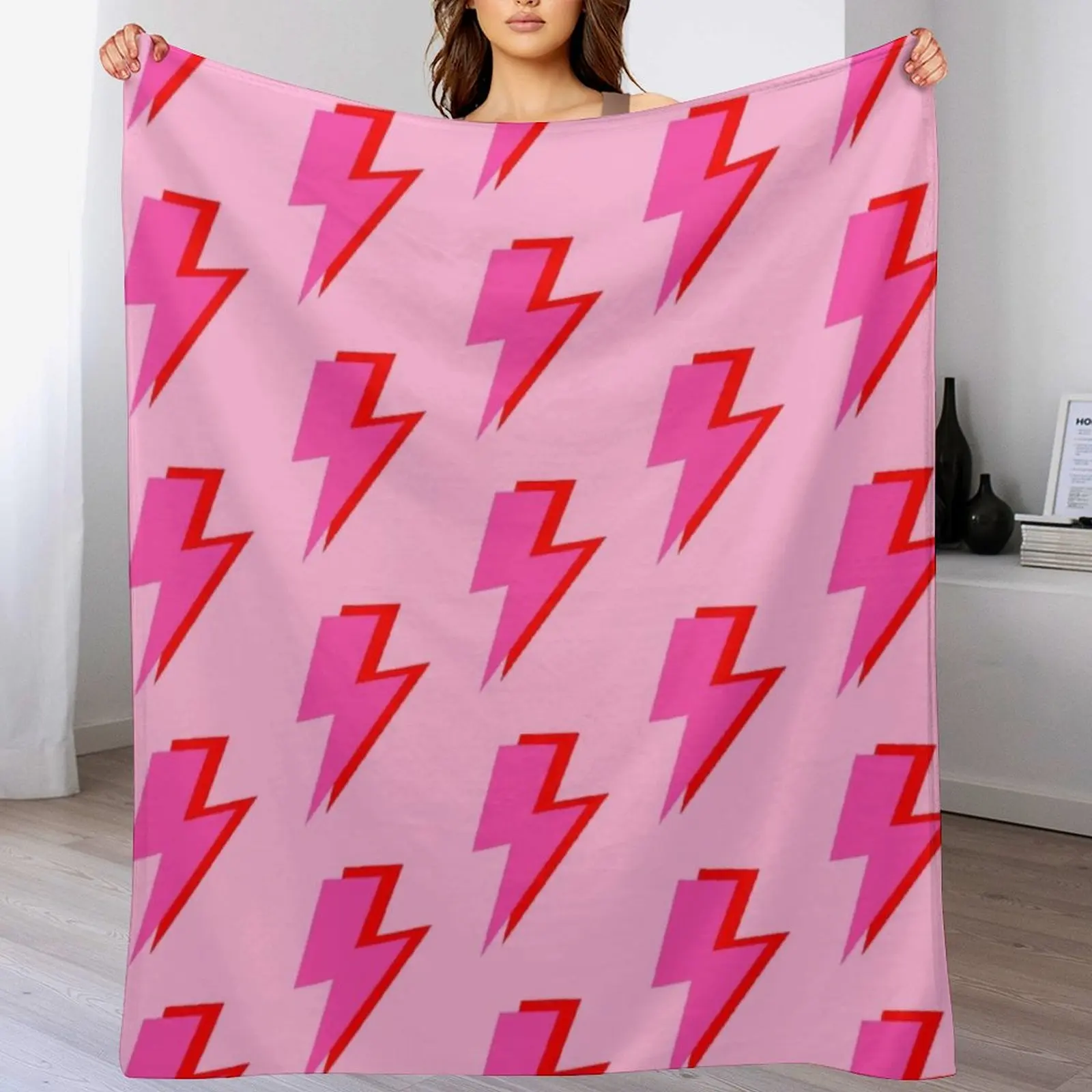 Pink and Red Lightning on Pink Throw Blanket Color Fast Cozy Throw Blanket