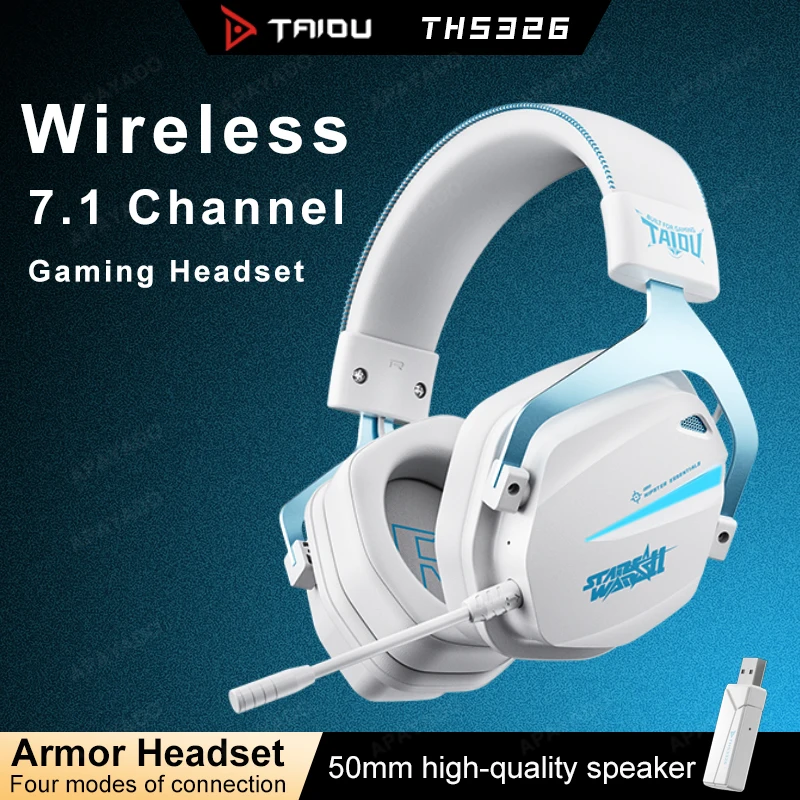 

THS326 Armor Wireless Gaming Headset four Mode 2.4G Bluetooth Wired 7.1 Surround 50mm Driver ENC Mic RGB Headphone PC Laptop