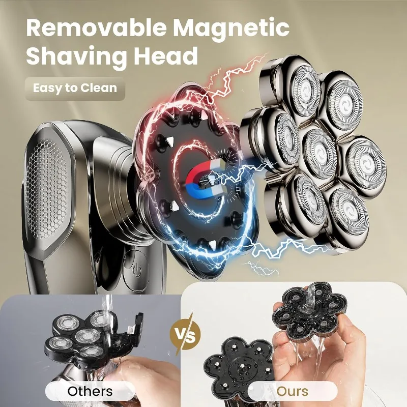 7D Head Shavers for Bald Men, SHPAVVER Detachable Head Shaver LED Display Dry Wet Bald Head Shavers