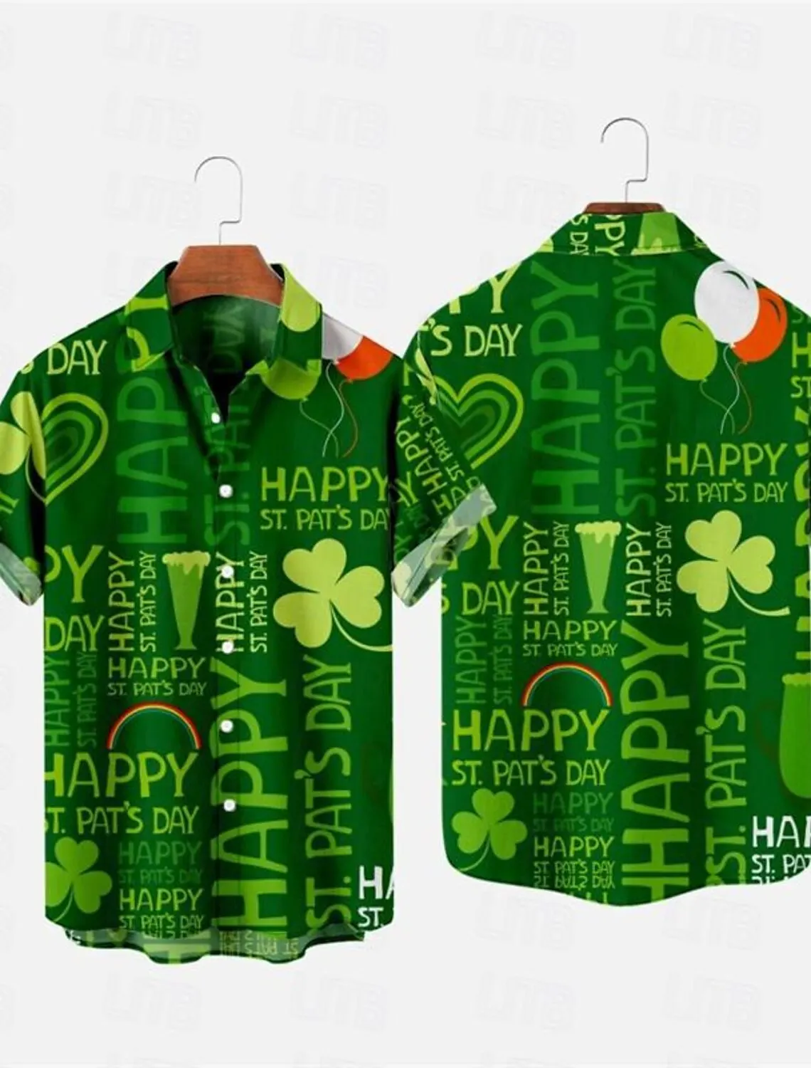 

Hawaiian shirts of San Patricio for men, casual style, relaxed adjustment, Irish clover, green hat, with a flap,