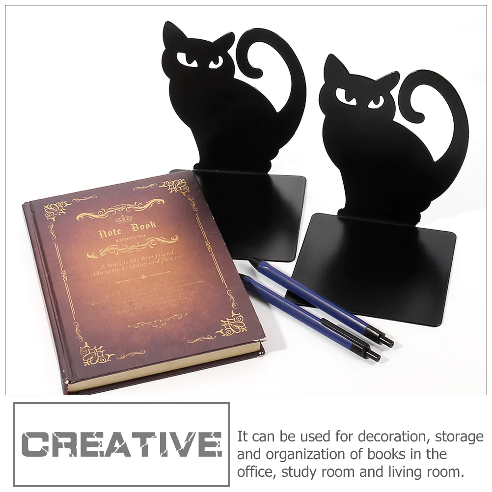 2 Pcs Black Cat Bookend Exquisite Organizer Decorative Holder Desktop Convenient Ends Books Cases Magazine