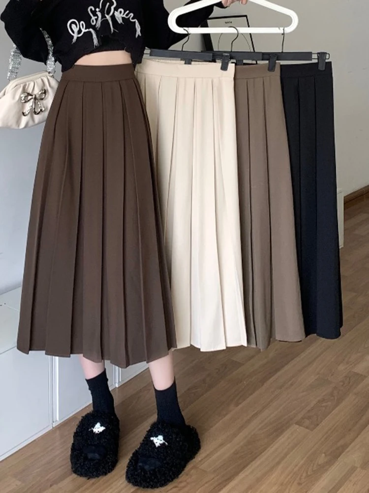 A Word Skirt for Women 2024 Autumn New High-Grade Long Pleated Skirt Popular High Waist Skirts This Year