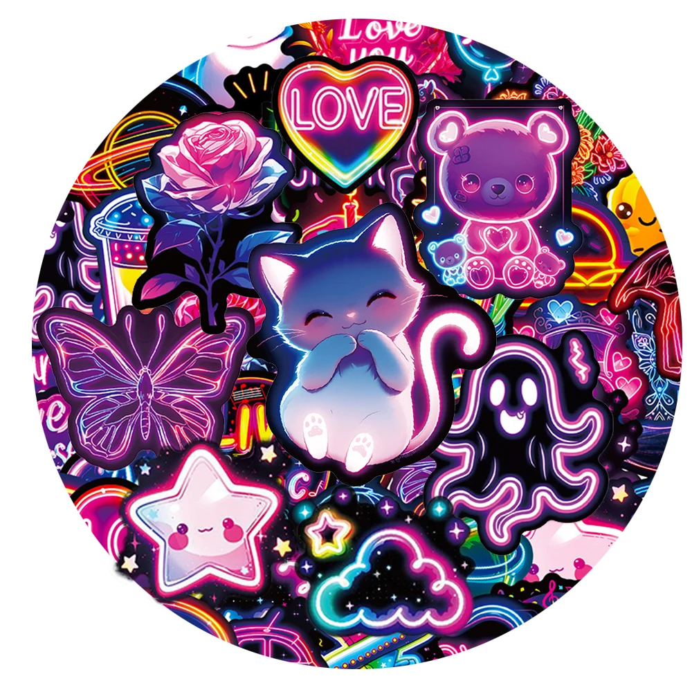 10/30/50pcs Kawaii Neon Light Graffiti Stickers Cute Cartoon Animal Food Pattern Decals DIY Laptop Phone Luggage Sticker Decor