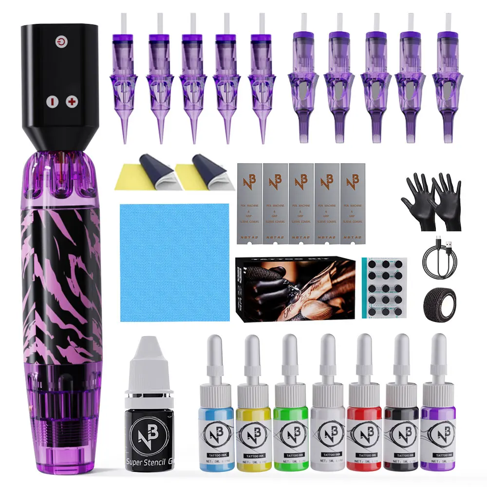 

Полный набор беспроводной тату-машин Goldplume, включая источник питания для татуировки, иглы для татуировки, чернила для татуировки и другие аксессуары для татуировки