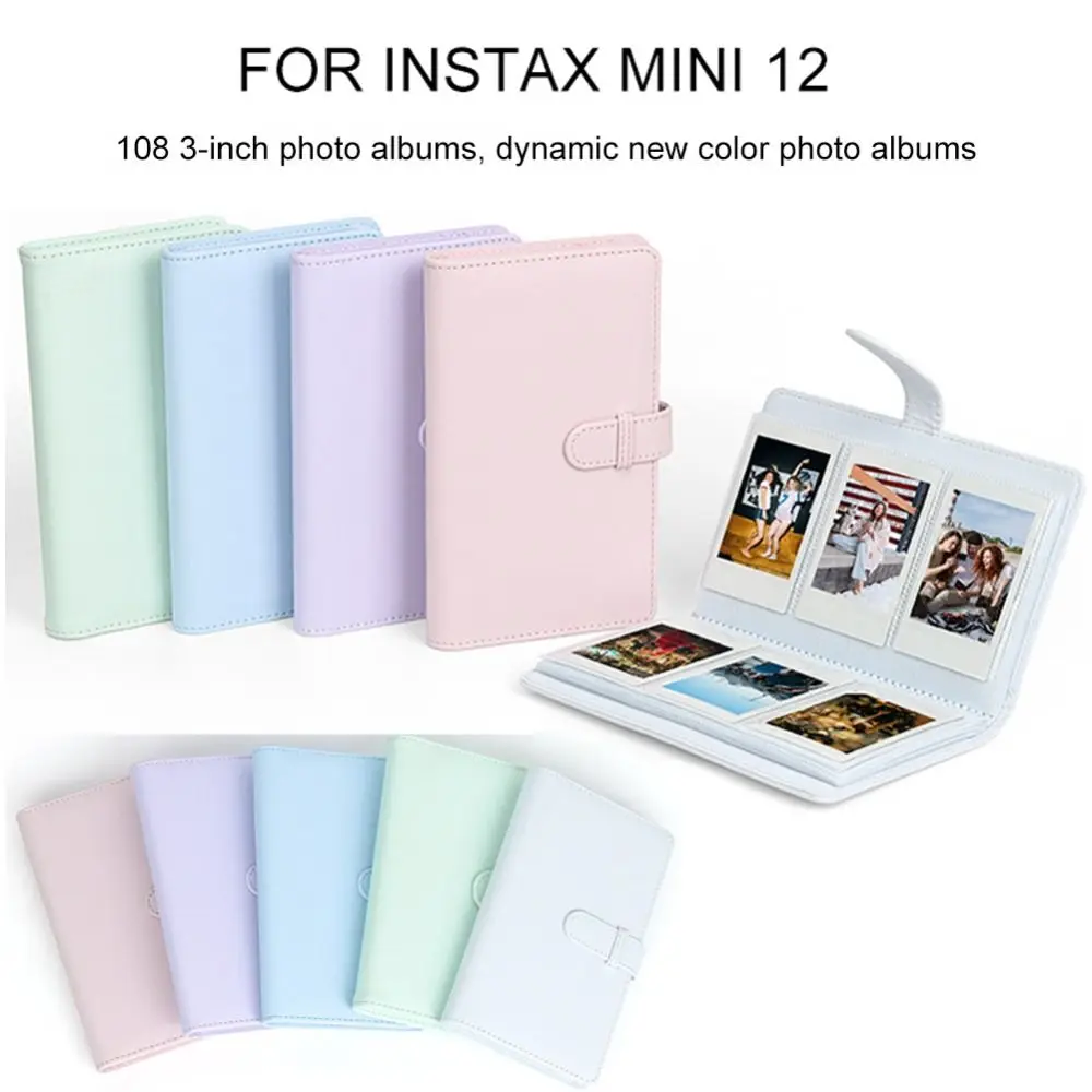 Almacenamiento de papel fotográfico de cuero PU, 3 pulgadas, 108 bolsillos, cámara de película, álbum de fotos para Fujifilm Instax mini 12