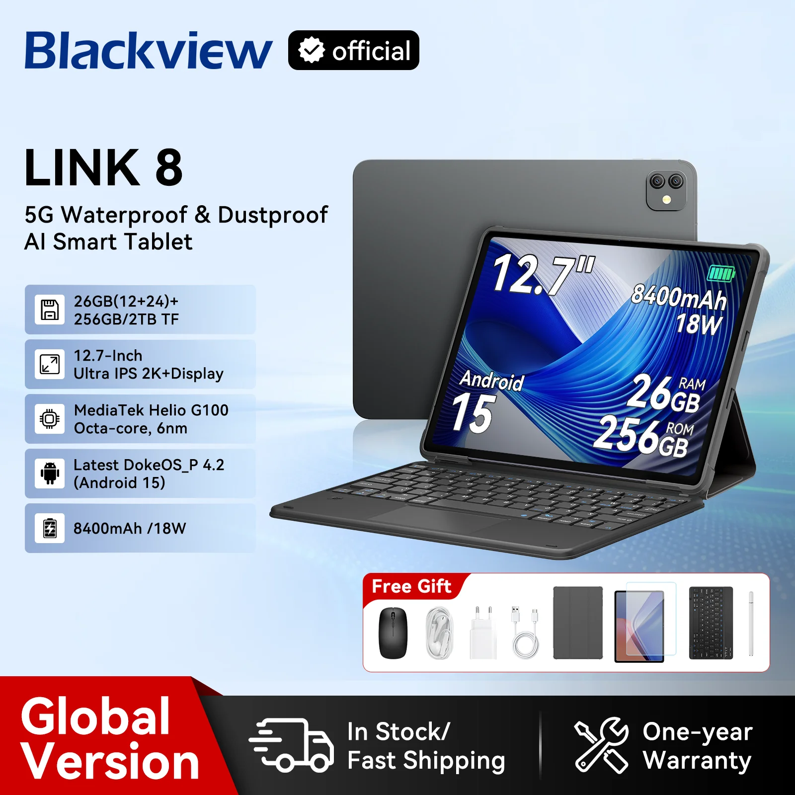 Blackview LINK 8 Tablet 12.7" 2K Display Octa-Core MT8781, 8400mAh Battery, 18W Fast Charging 16MP Camera Android Tablet