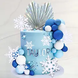 44 PCS Snowflake Cake Toppers Frozen Cake Toppers Blue Ball Cake Decoration for Wedding Christmas Winter Theme Birthday Party