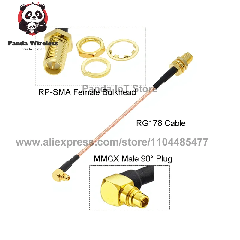 10 قطعة SMA إلى MMCX كابل RG178 RP-SMA/ SMA أنثى إلى MMCX ذكر/زاوية 90 °   المكونات 5 سم - 50 سم RG178 ضفيرة RF محوري البلوز