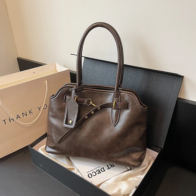 

Fashion Versatile Shoulder Bags New Belt Buckle Handbags Niche Design Large Capacity Tote Bag Solid Color Personality Retro Bags
