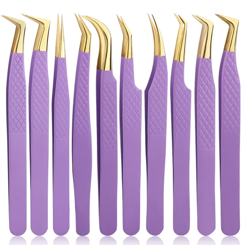 Aço inoxidável cílios Pinças, sobrancelha Extensão Pinças, roxo cílios Pinças, Precision