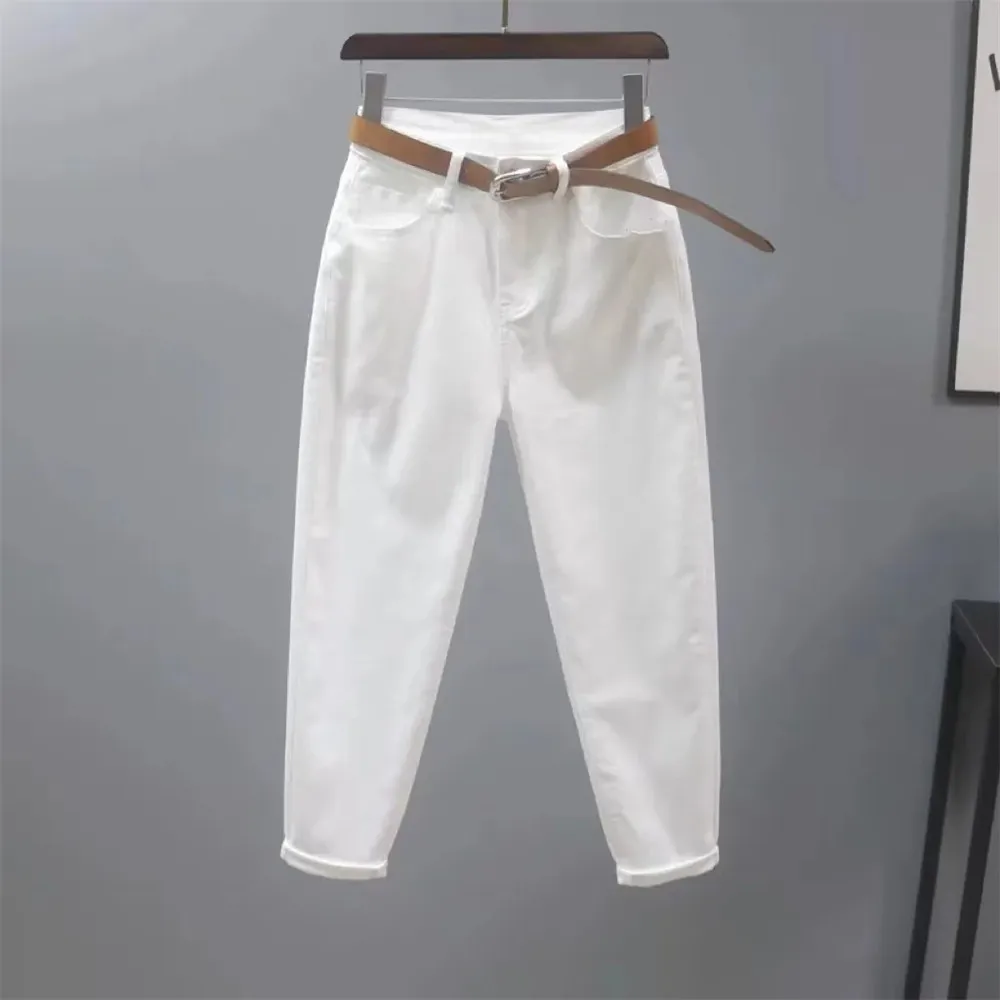 White Jeans Women\'s Loose Casual Harem Pants Spring Summer Korean Ankle-Length Denim Pants Lady Cowboy Trousers Khaki Black