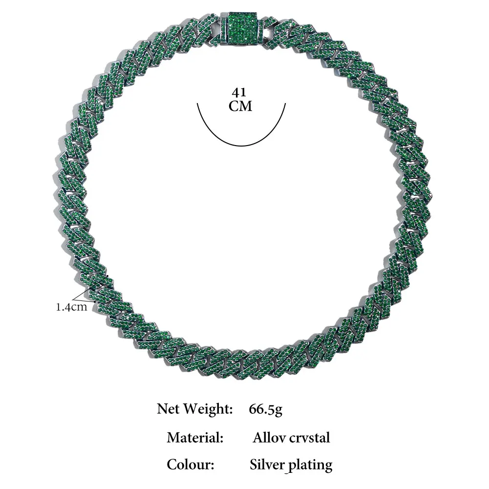 Kubanische Kettenkette für Männer und Frauen, grüne Strass-Iced-Out-Gliederkette, Hip-Hop-Schmuck – Detail 1