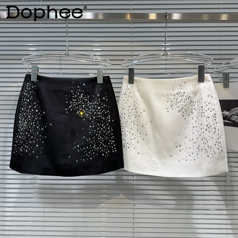 

Heavy Industry Starlight Embellished Rhinestone Hot Diamond Design Hip Skirt 2024 Autumn New Skirt Women Short Skirt White Black