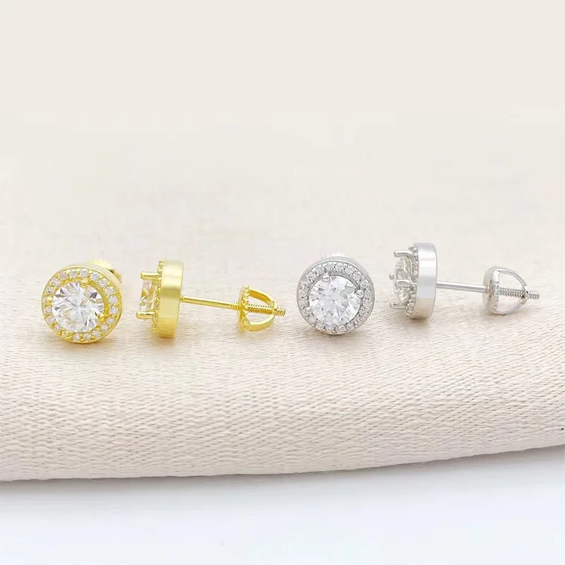 

Luxury Mens Top D/vvs Moissanite Diamond 925 Sterling Silver Stud Earrings For Men